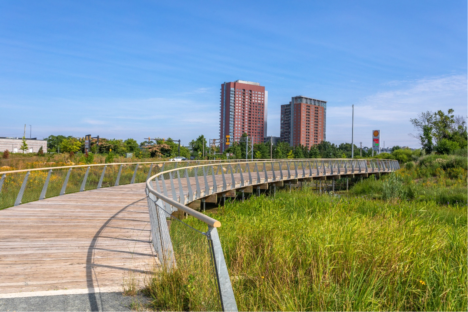 Winding Pedestrian Bridge over a Creek